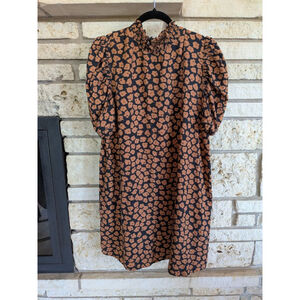 Women's Who What Wear Black Rust Floral Ruffle Neck Dress XL